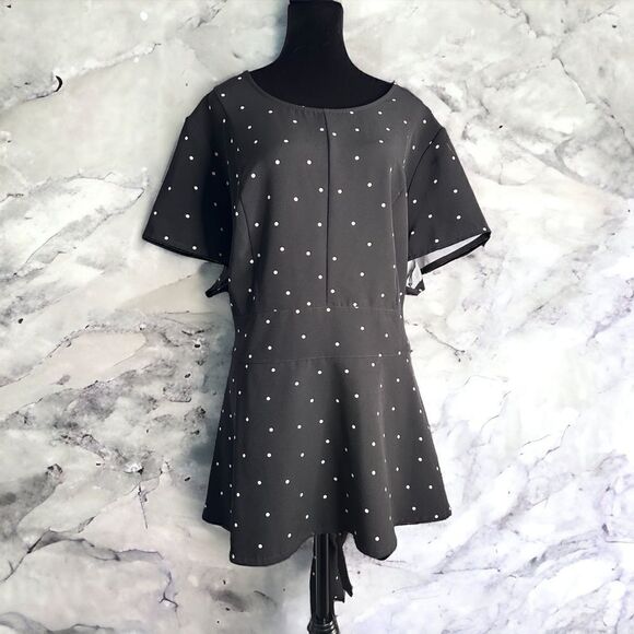 Lane Bryant Polka Dot Tie Waist Peplum Shirt (26) - Picture 1 of 7